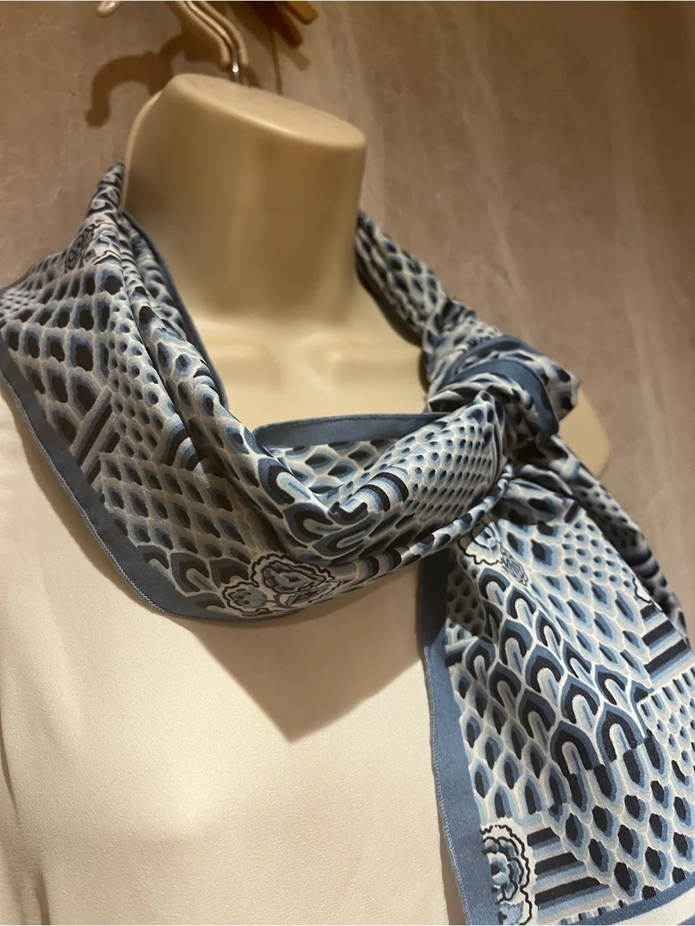 Estee Lauder Blue Patterned Silk-Feel Scarf